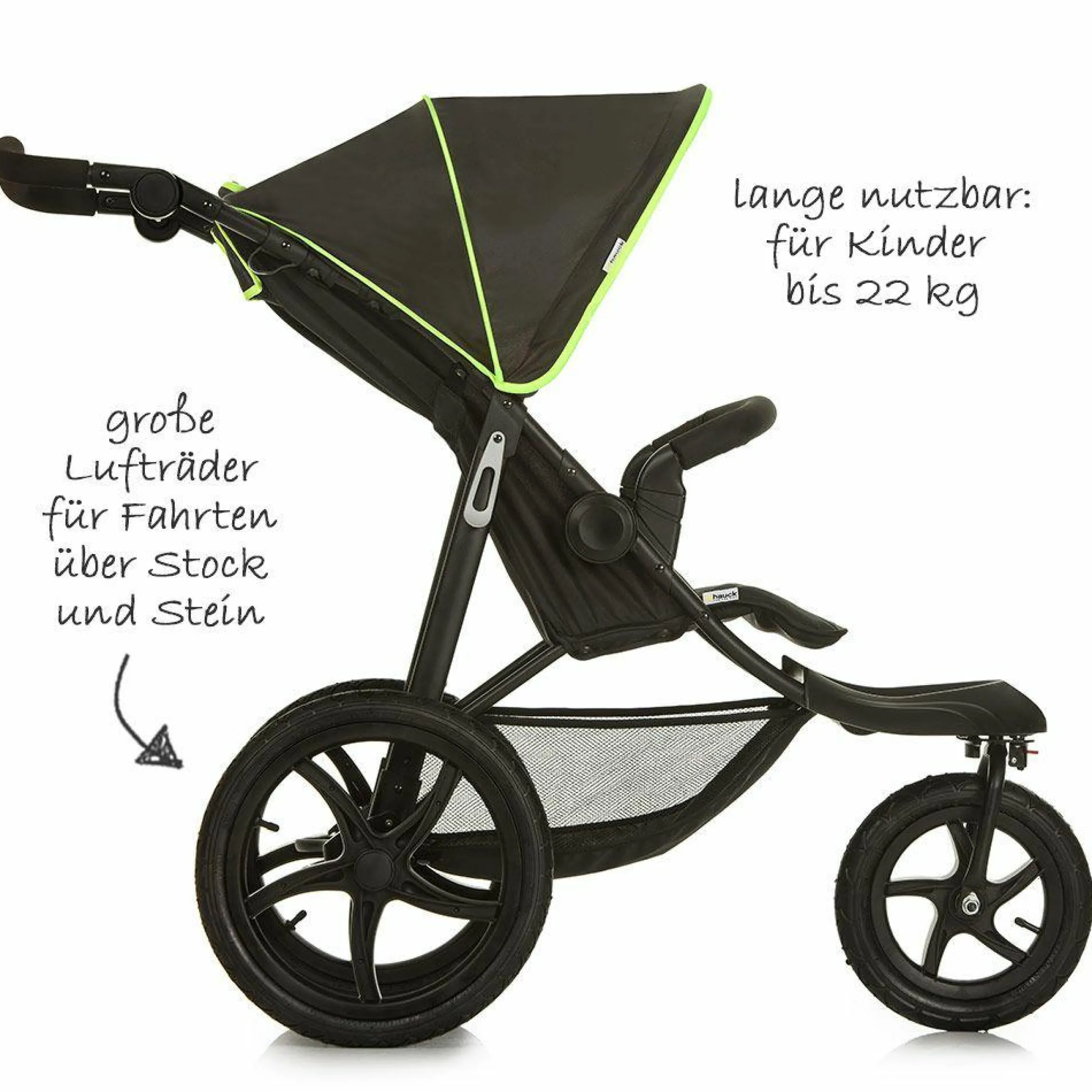 Buggy & Sportwagen Runner mit Luftreifen - Black Neon Yellow