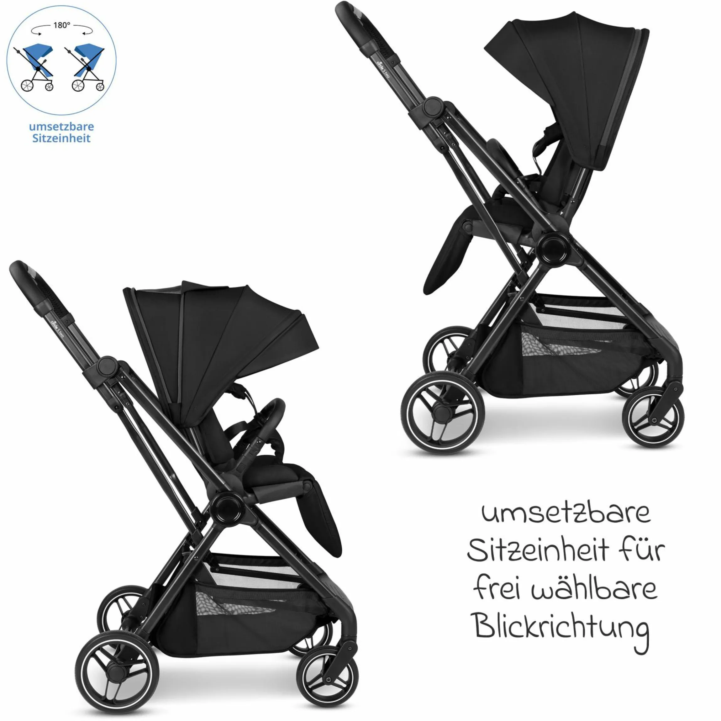 Buggy & Sportwagen S Two bis 22 kg mit umsetzbarer Sitzeinheit & Liegeposition - Black