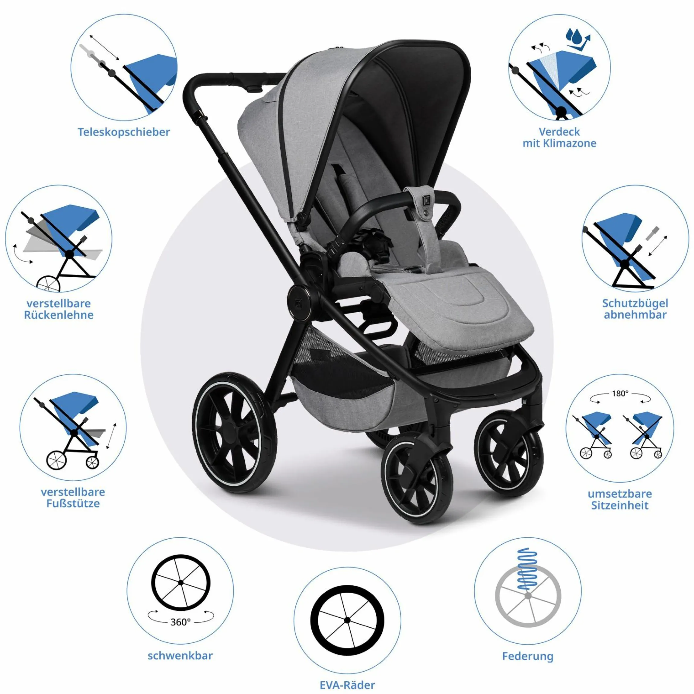 Buggy & Sportwagen Sport bis 22 kg mit Liegeposition, umsetzbare Sitzeinheit und Teleskopschieber - Stone Melange