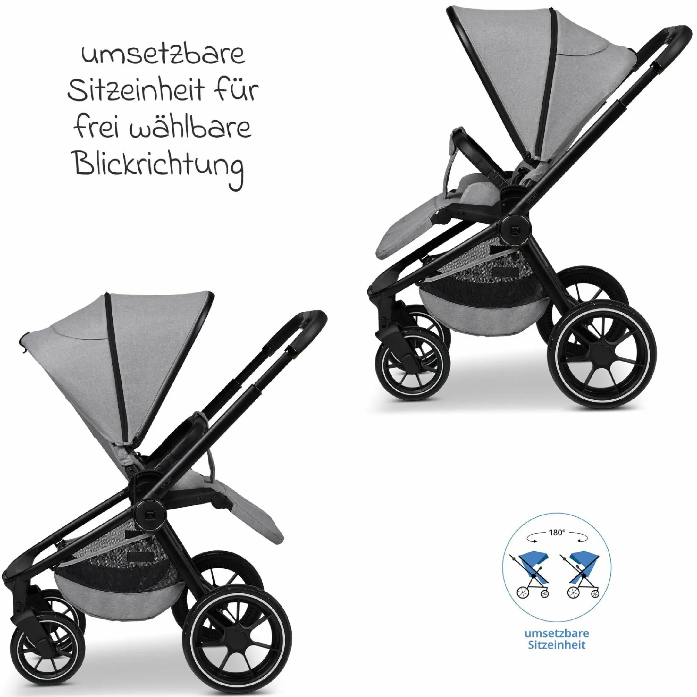 Buggy & Sportwagen Sport bis 22 kg mit Liegeposition, umsetzbare Sitzeinheit und Teleskopschieber - Stone Melange