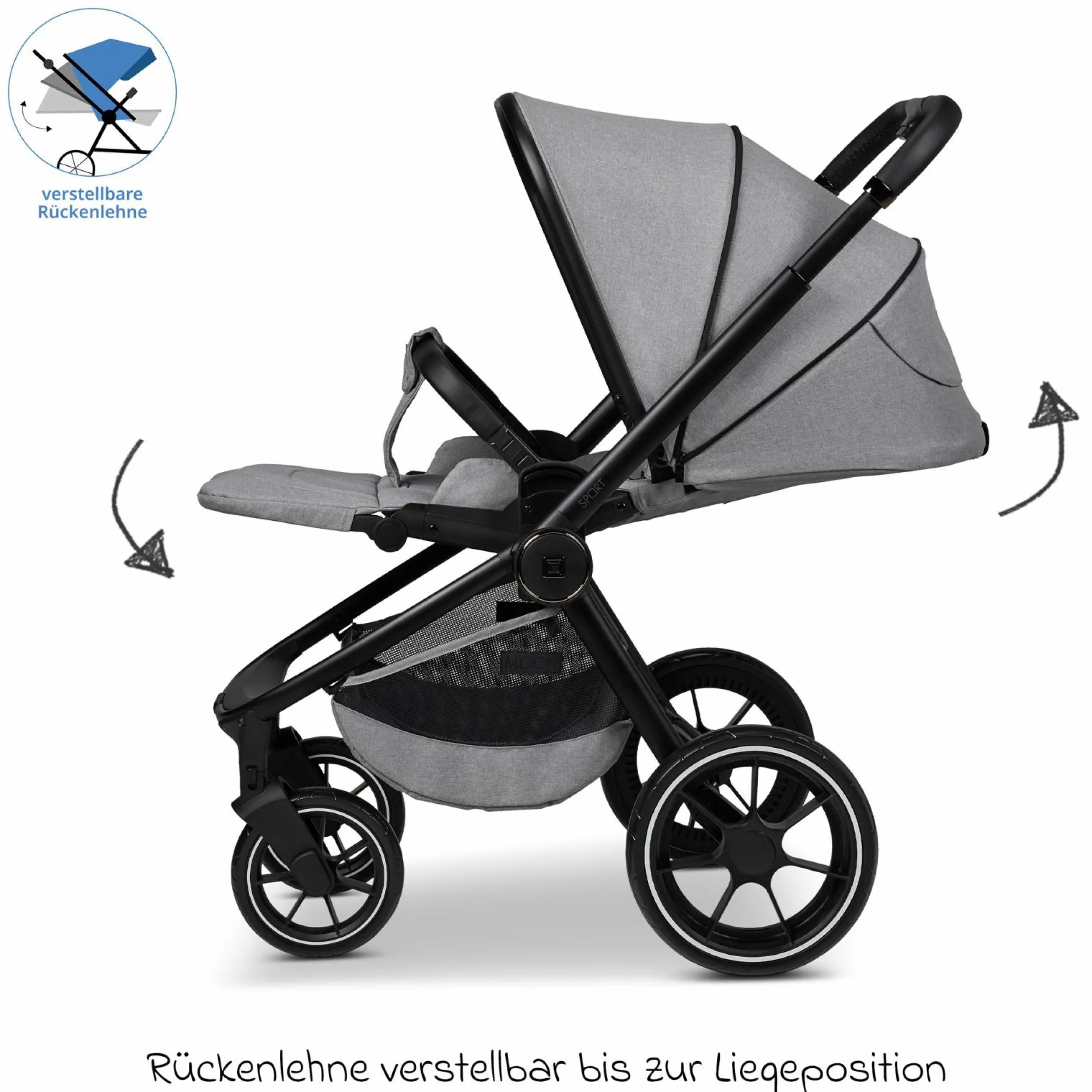 Buggy & Sportwagen Sport bis 22 kg mit Liegeposition, umsetzbare Sitzeinheit und Teleskopschieber - Stone Melange