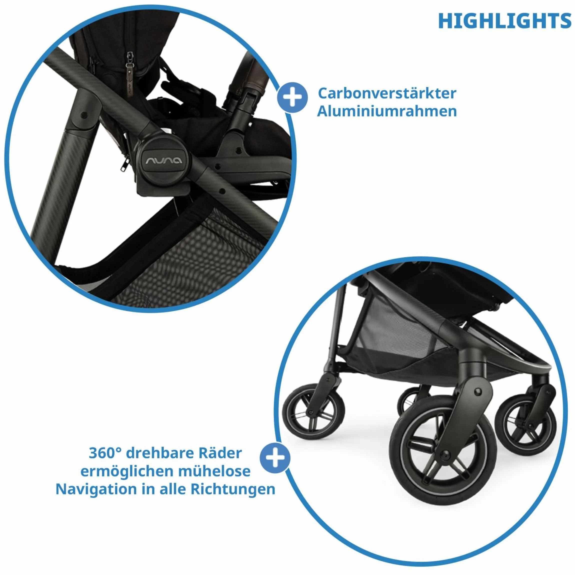 Buggy & Sportwagen Swiv bis 22 kg mit magnetischem Gurtverschluss, umsetzbarem Sportsitz, höhenverstellbarem Schieber, inkl. Adapter, Transporttasche, Getränkehalter & Regenschutz - Caviar