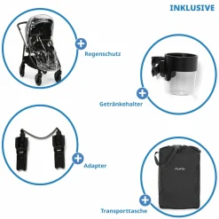 Buggy & Sportwagen Swiv bis 22 kg mit magnetischem Gurtverschluss, umsetzbarem Sportsitz, höhenverstellbarem Schieber, inkl. Adapter, Transporttasche, Getränkehalter & Regenschutz - Caviar
