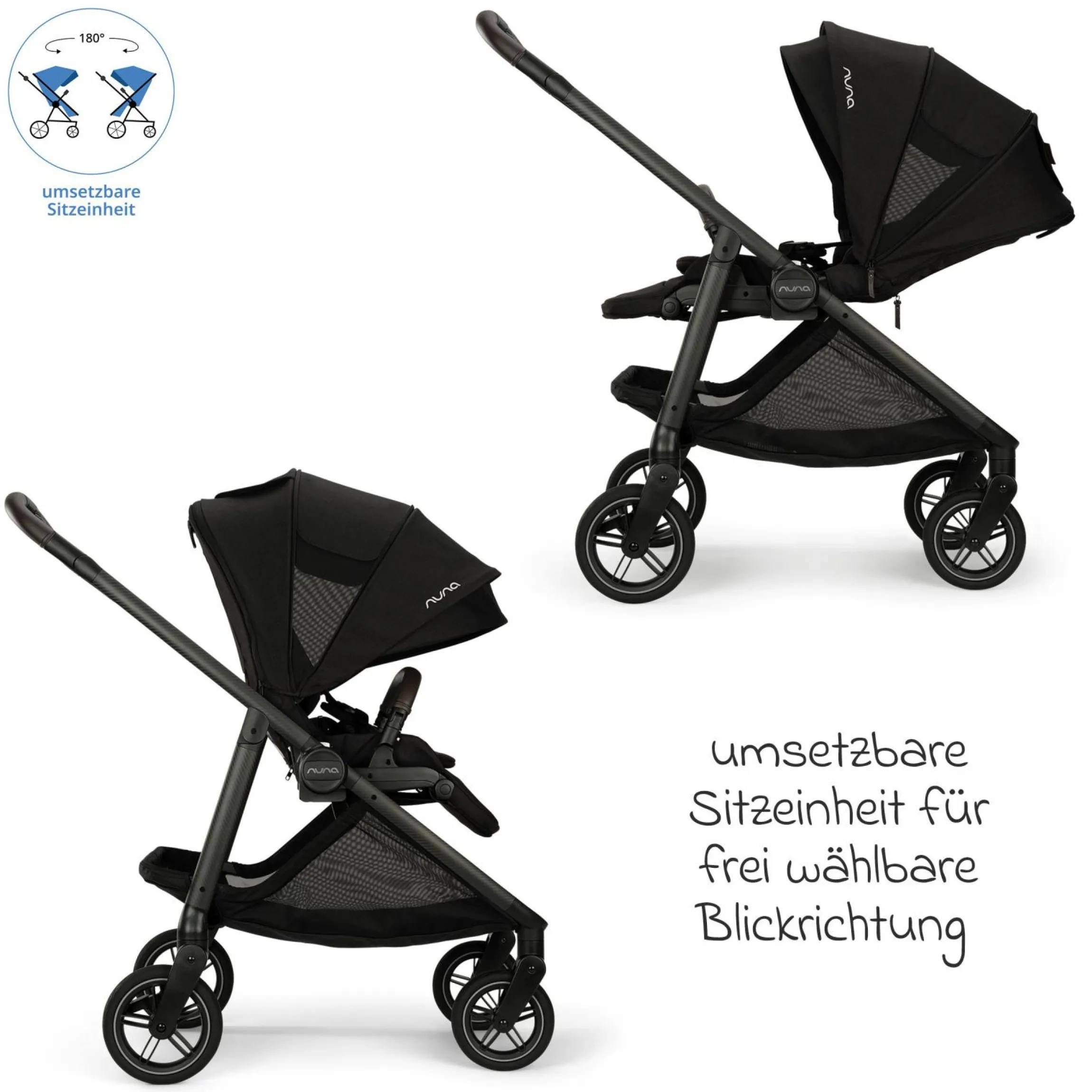 Buggy & Sportwagen Swiv bis 22 kg mit magnetischem Gurtverschluss, umsetzbarem Sportsitz, höhenverstellbarem Schieber, inkl. Adapter, Transporttasche, Getränkehalter & Regenschutz - Caviar