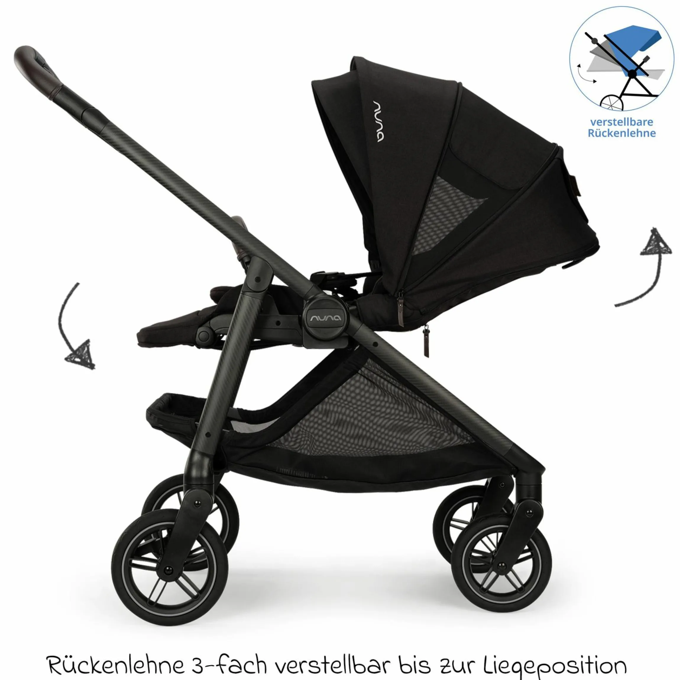 Buggy & Sportwagen Swiv bis 22 kg mit magnetischem Gurtverschluss, umsetzbarem Sportsitz, höhenverstellbarem Schieber, inkl. Adapter, Transporttasche, Getränkehalter & Regenschutz - Caviar