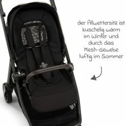 Buggy & Sportwagen Swiv bis 22 kg mit magnetischem Gurtverschluss, umsetzbarem Sportsitz, höhenverstellbarem Schieber, inkl. Adapter, Transporttasche, Getränkehalter & Regenschutz - Caviar