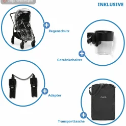 Buggy & Sportwagen Swiv bis 22 kg mit magnetischem Gurtverschluss, umsetzbarem Sportsitz, höhenverstellbarem Schieber, inkl. Adapter, Transporttasche, Getränkehalter & Regenschutz - Thunder
