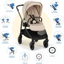 Buggy & Sportwagen Swiv bis 22 kg mit magnetischem Gurtverschluss, umsetzbarem Sportsitz, höhenverstellbarem Schieber, inkl. Adapter, Transporttasche, Getränkehalter & Regenschutz - Biscotti