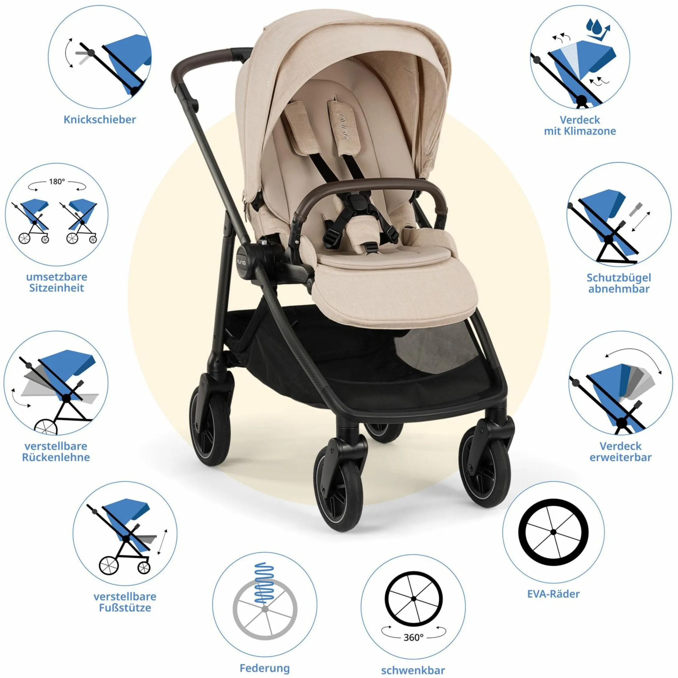 Buggy & Sportwagen Swiv bis 22 kg mit magnetischem Gurtverschluss, umsetzbarem Sportsitz, höhenverstellbarem Schieber, inkl. Adapter, Transporttasche, Getränkehalter & Regenschutz - Biscotti