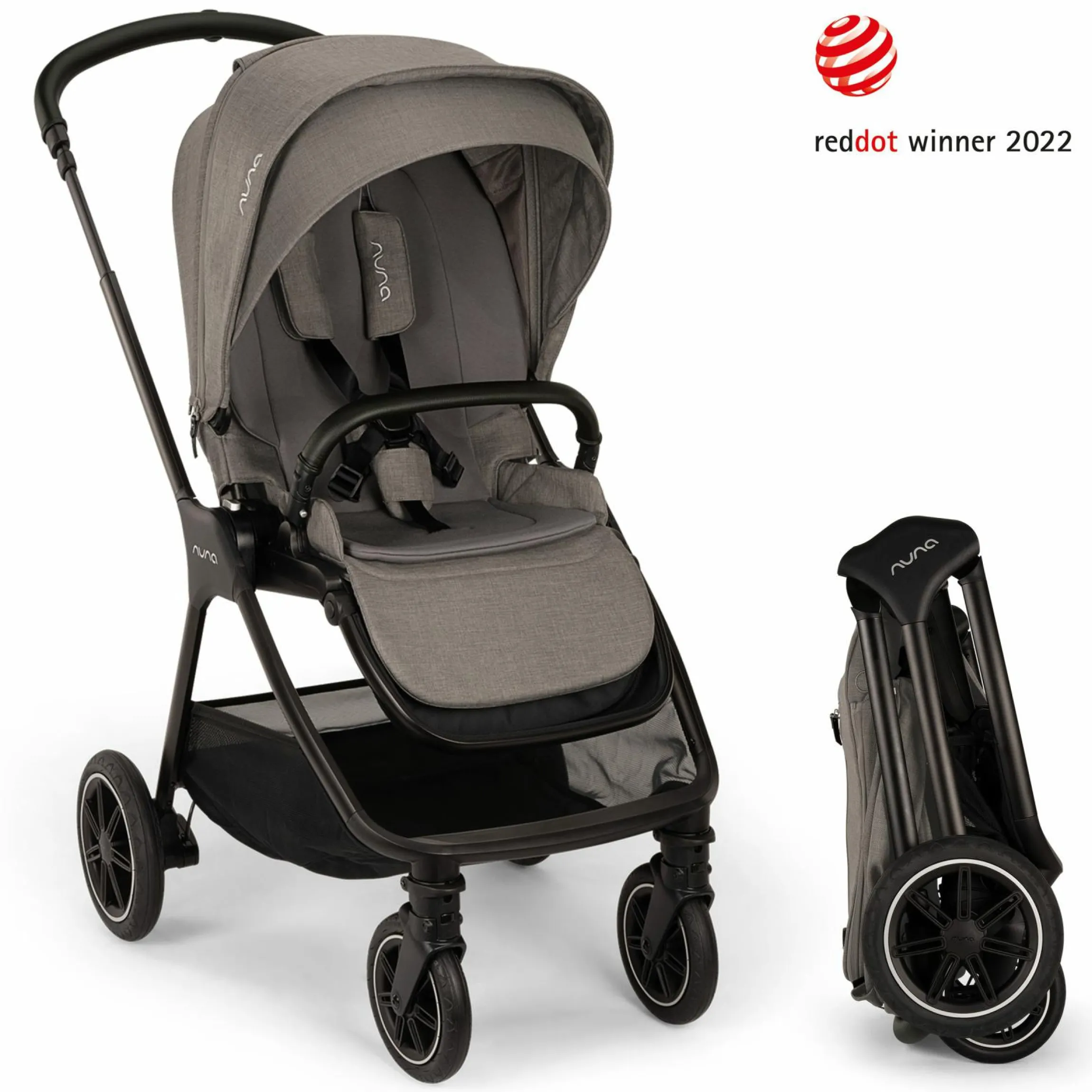 Buggy & Sportwagen TRIV next bis 22 kg mit magnetischem Gurtverschluss, umsetzbarem Allwettersitz, höhenverstellbarem Schieber - nur 8,9 kg schwer inkl. Adapter & Regenschutz - Granite - Kollektion 2025