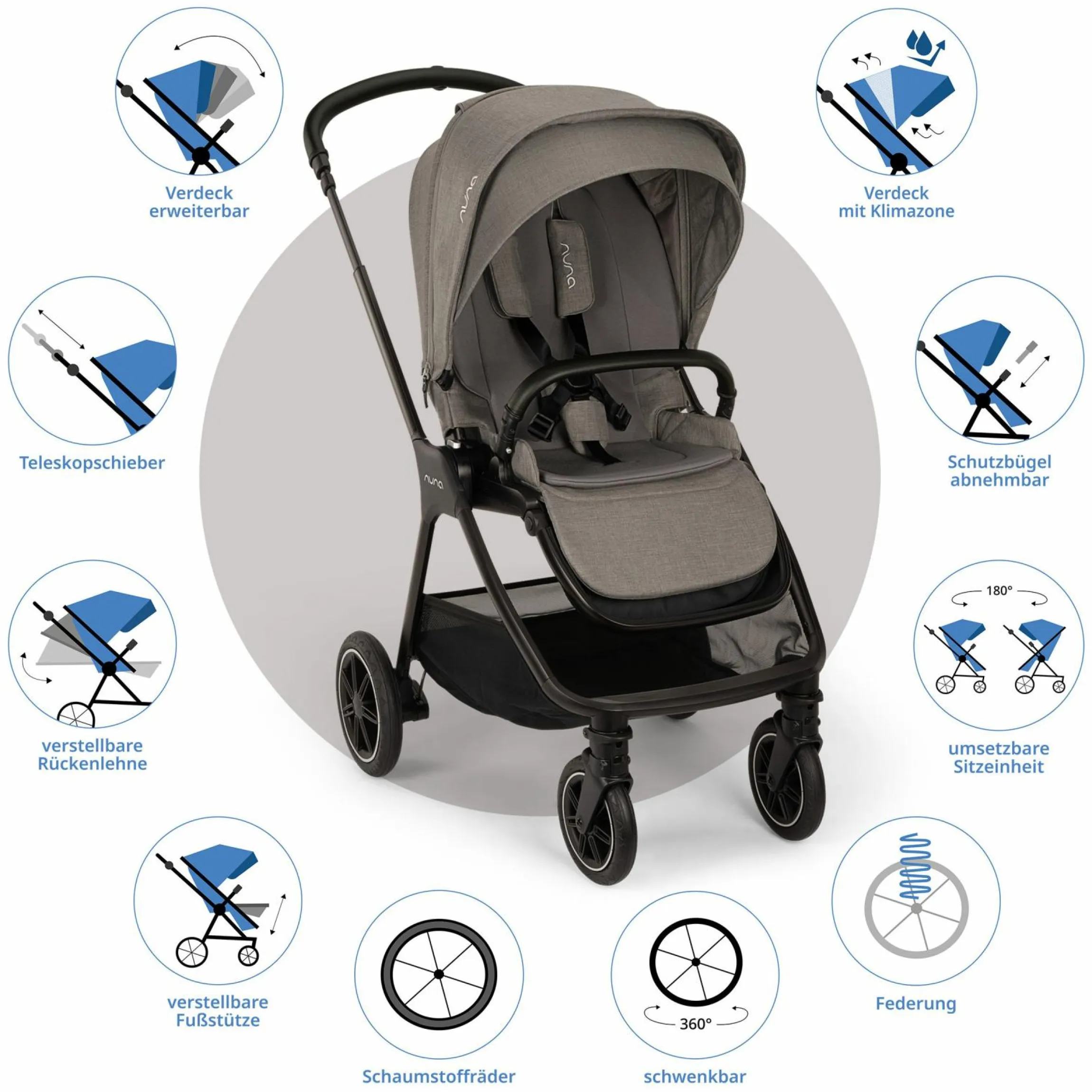 Buggy & Sportwagen TRIV next bis 22 kg mit magnetischem Gurtverschluss, umsetzbarem Allwettersitz, höhenverstellbarem Schieber - nur 8,9 kg schwer inkl. Adapter & Regenschutz - Granite - Kollektion 2025