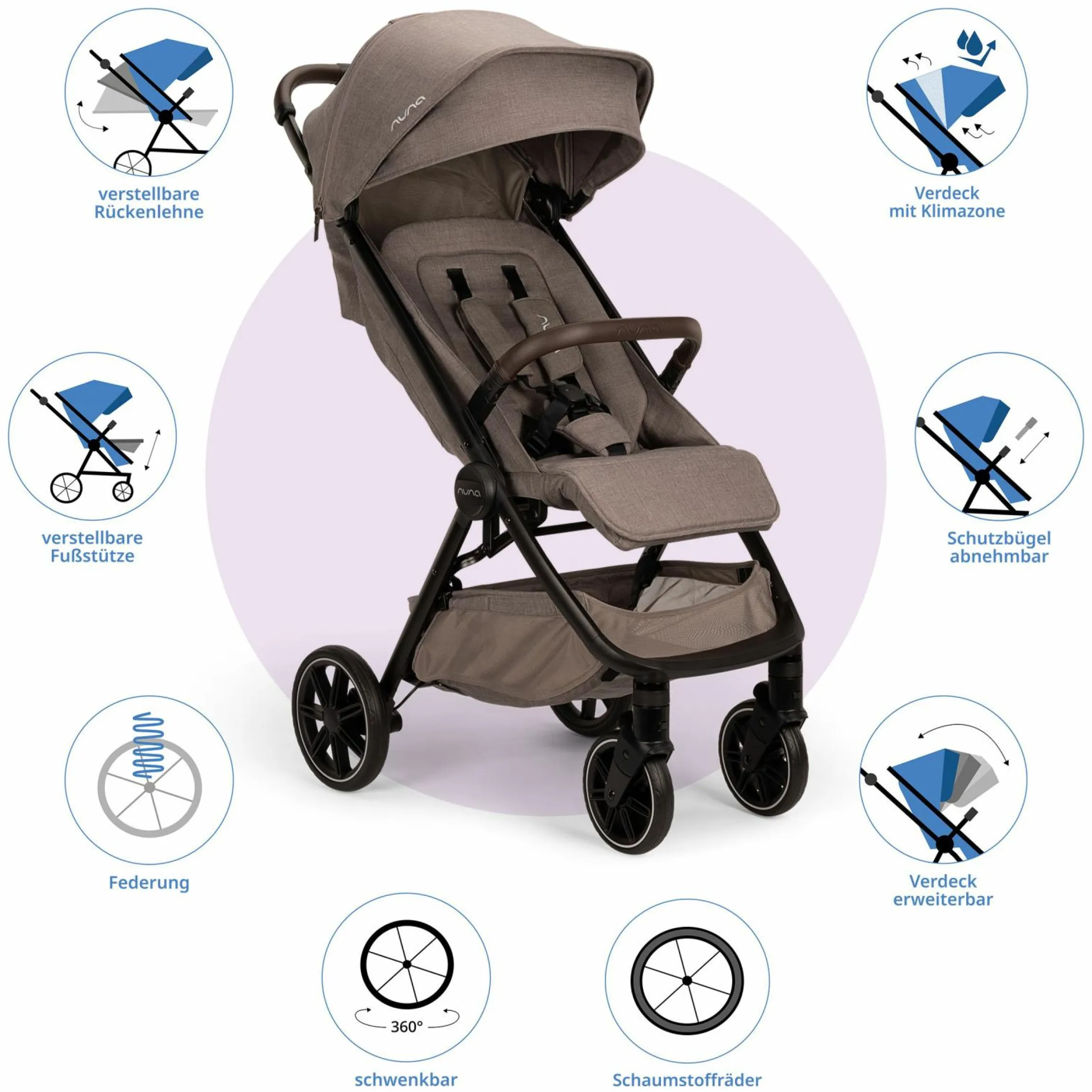 Buggy & Sportwagen TRVL Lx bis 22 kg mit magnetischem Gurtverschluss, automatischem Faltmechanismus inkl. Regenschutz & Transporttasche - Cedar