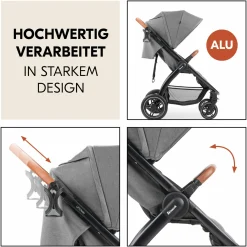 Buggy & Sportwagen UpTown Black (mit Liegefunktion & Einhand-Faltung) inkl. XXL Zubehörpaket - Melange Grey