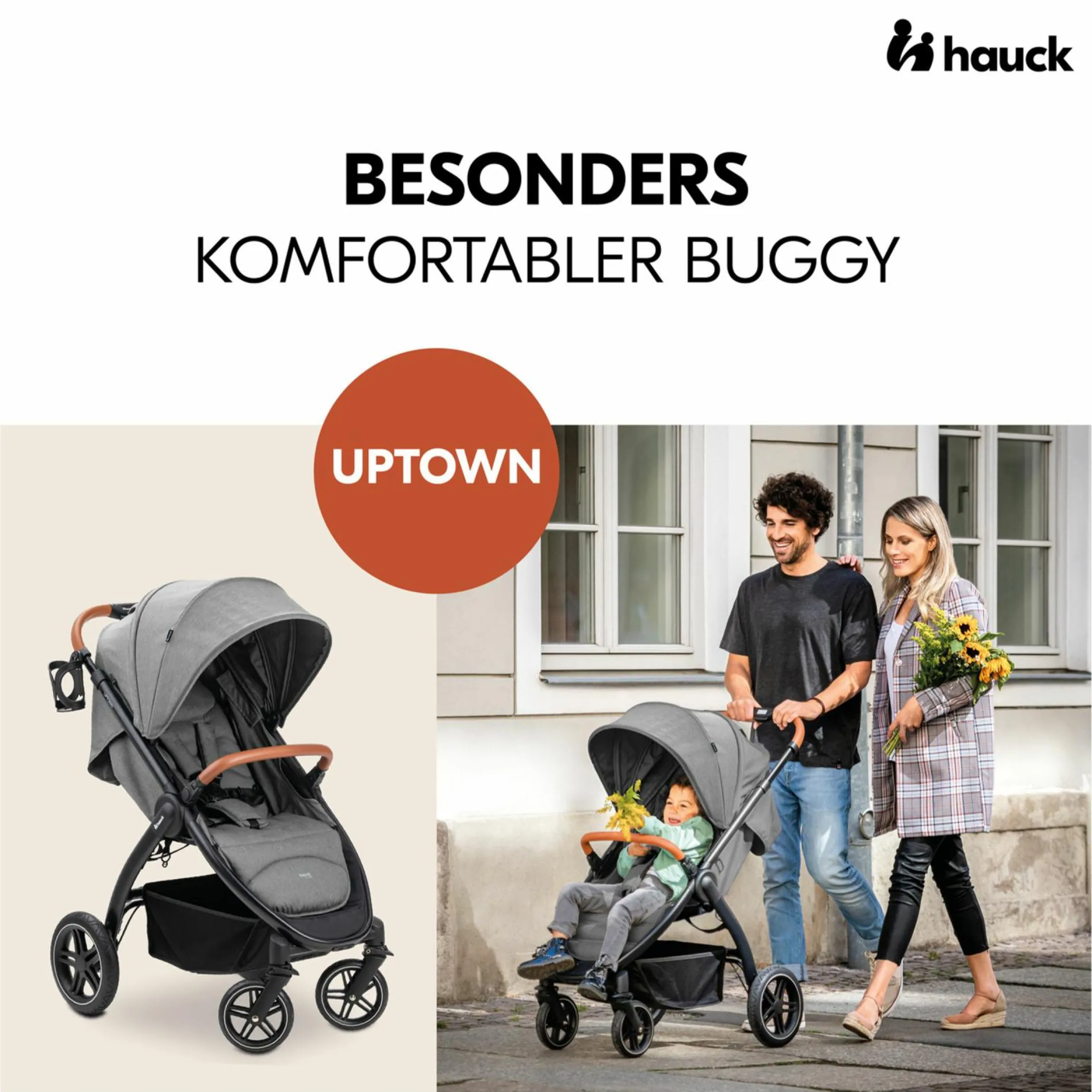 Buggy & Sportwagen UpTown Black (mit Liegefunktion, Schieber höhenverstellbar, Einhand-Faltung) - Melange Grey