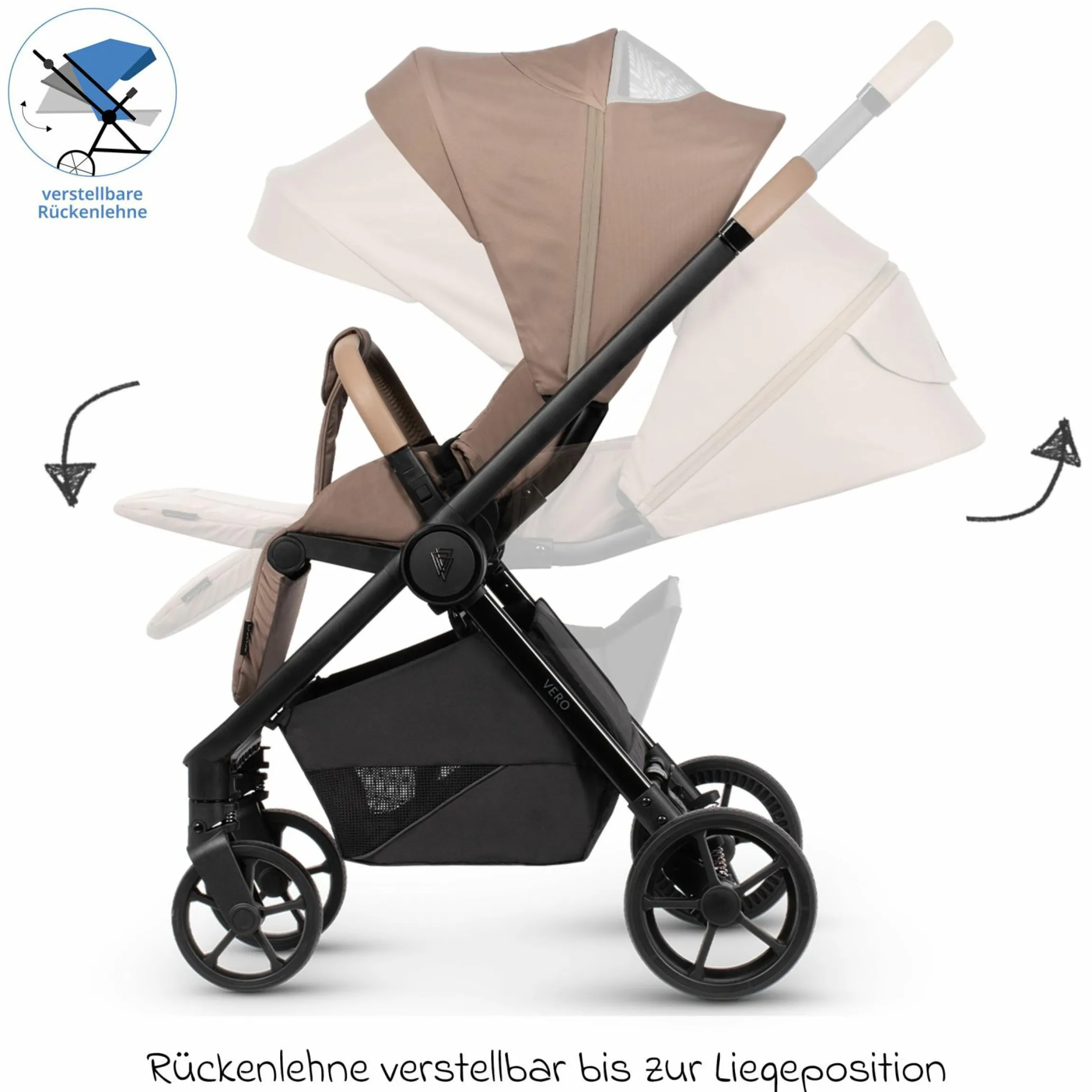 Buggy & Sportwagen Vero bis 22 kg mit Teleskopschieber, Liegeposition inkl. Regenschutz, Tragegurt & Beindecke - Sand - Kollektion 2025
