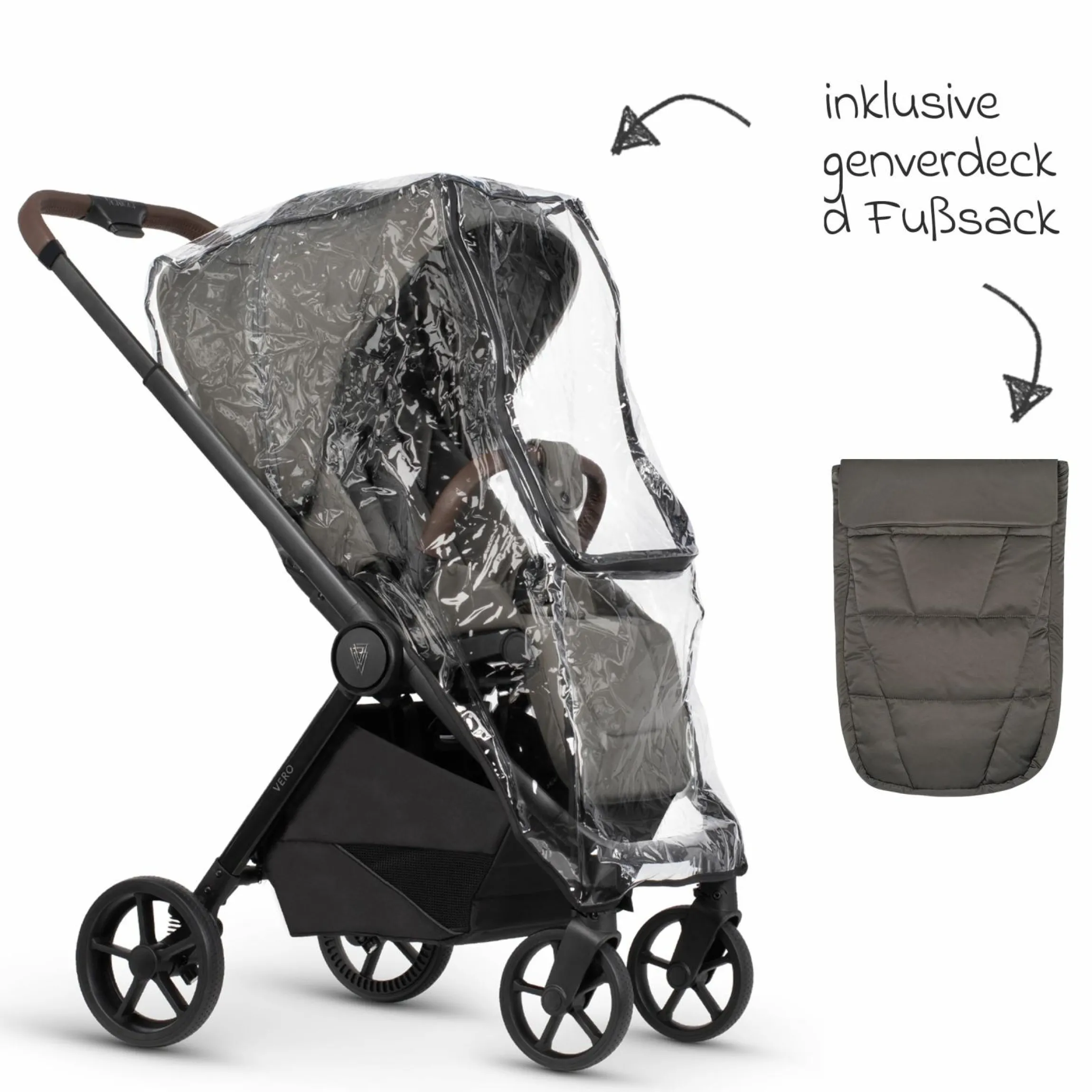 Buggy & Sportwagen Vero bis 22 kg mit Teleskopschieber, Liegeposition inkl. Regenschutz, Tragegurt & Beindecke - Sage - Kollektion 2025
