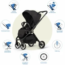 Buggy & Sportwagen Vero bis 22 kg mit Teleskopschieber, Liegeposition inkl. Regenschutz, Tragegurt & Beindecke - Night - Kollektion 2025