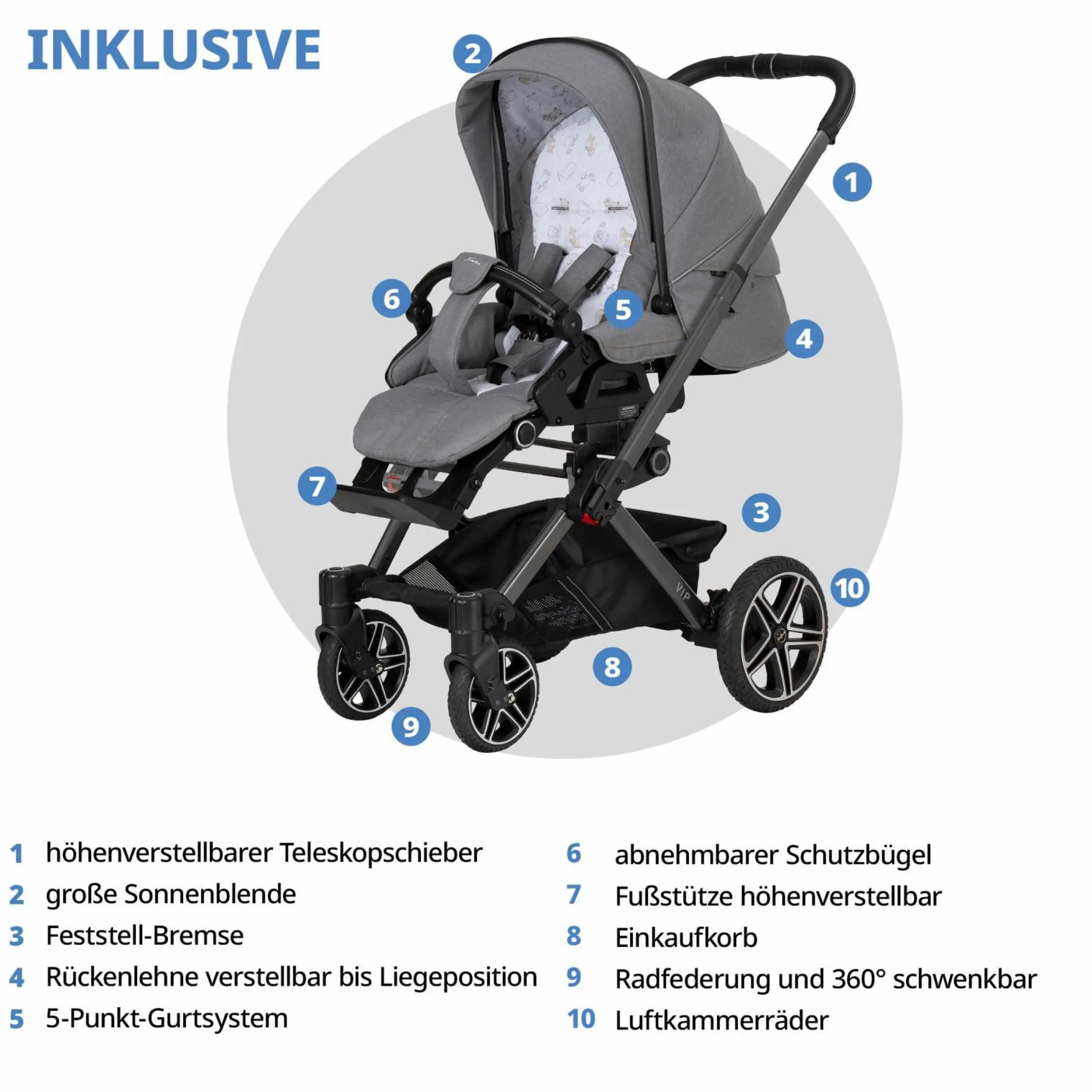 Buggy & Sportwagen Vip GTS bis 22 kg belastbar mit Teleskopschieber inkl. Regenschutz - Little Zoo - Kollektion 2024