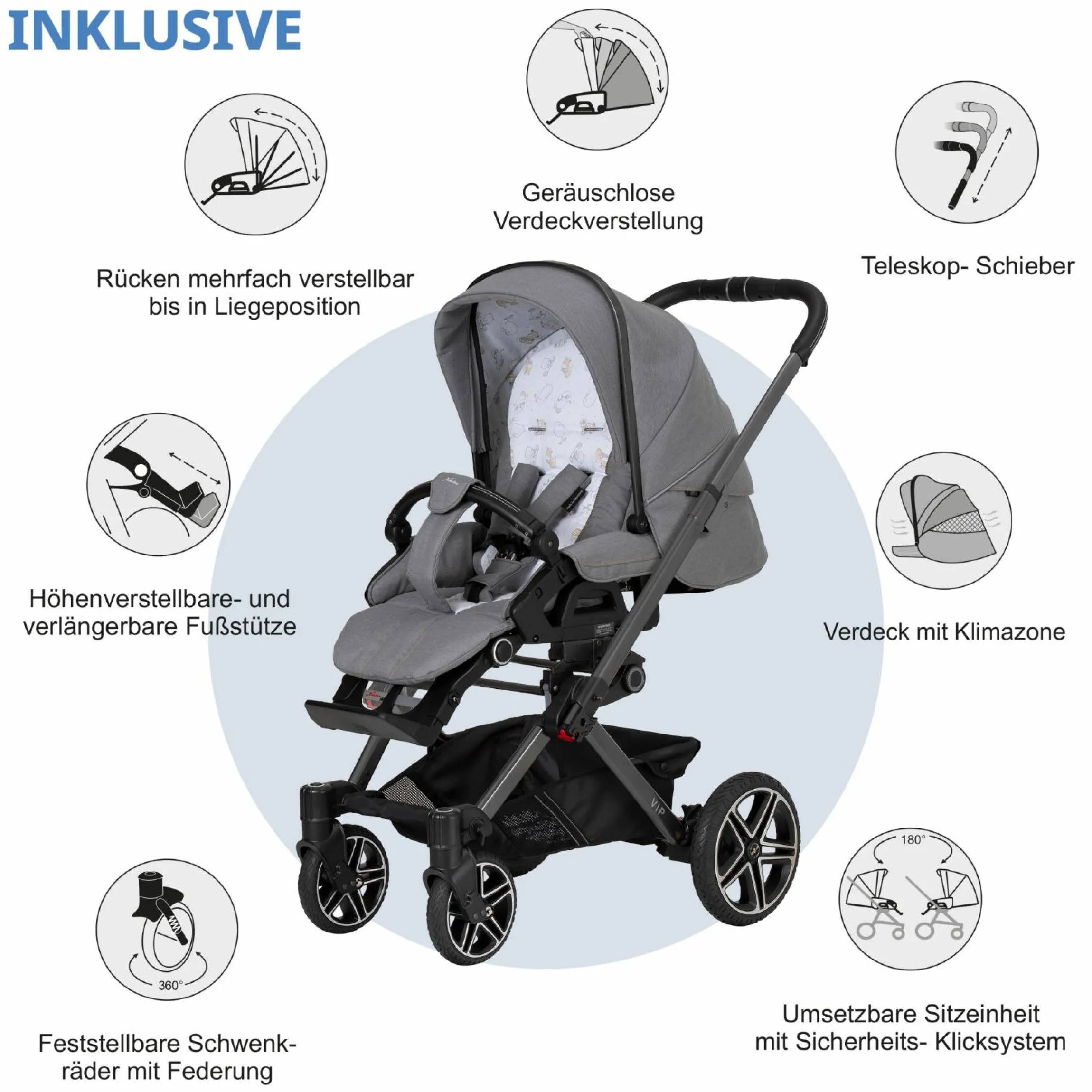 Buggy & Sportwagen Vip GTS bis 22 kg belastbar mit Teleskopschieber inkl. Regenschutz - Little Zoo - Kollektion 2024