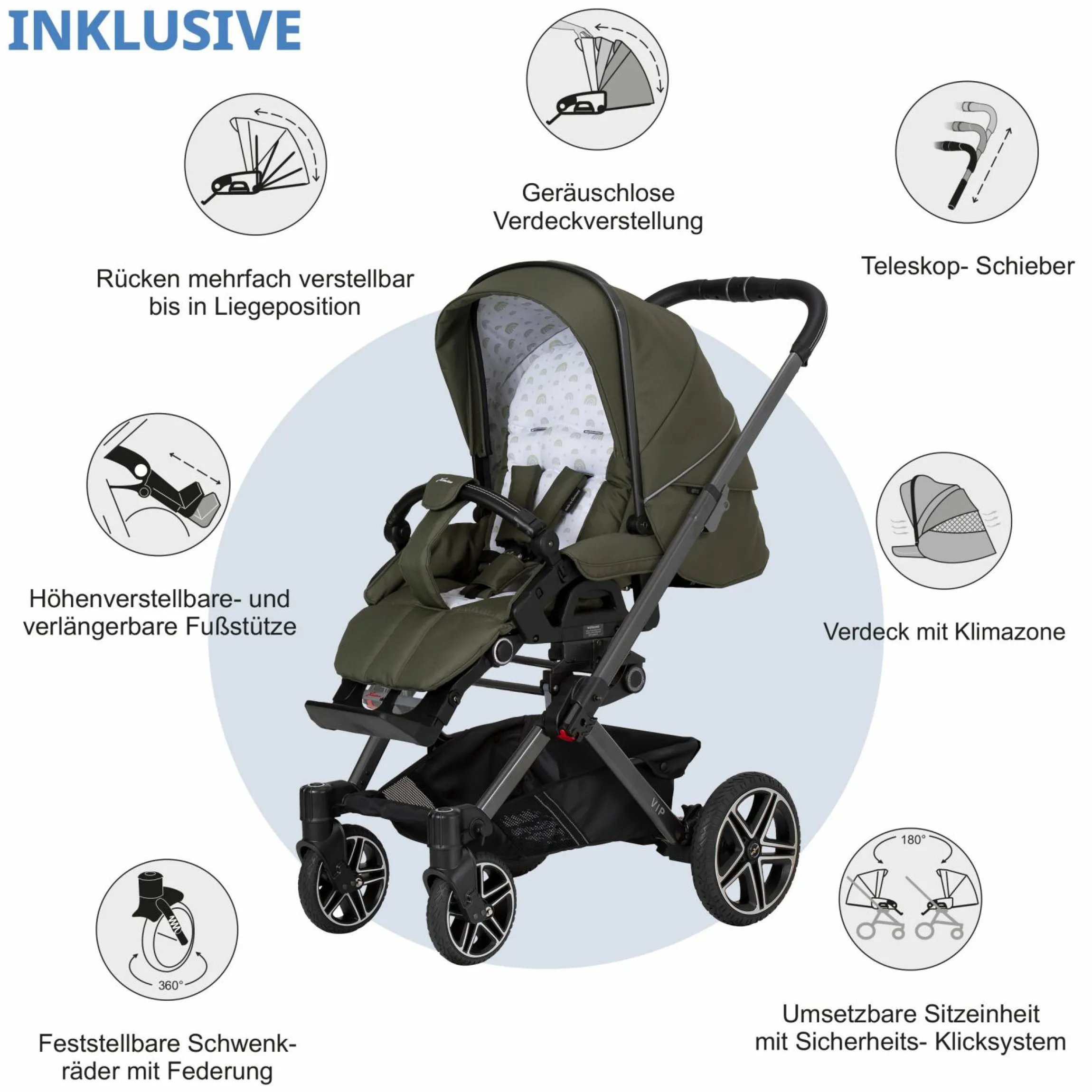 Buggy & Sportwagen Vip GTS bis 22 kg belastbar mit Teleskopschieber inkl. Regenschutz - Rainbow - Kollektion 2024