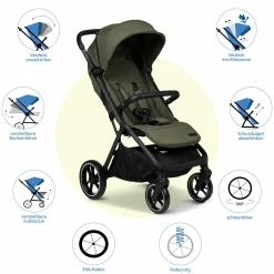 Buggy & Sportwagen Zac bis 22 kg mit Liegeposition, Einhand-Faltmechanismus inkl. Regenschutz & Transporttasche - Moss Melange