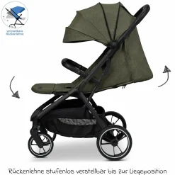 Buggy & Sportwagen Zac bis 22 kg mit Liegeposition, Einhand-Faltmechanismus inkl. Regenschutz & Transporttasche - Moss Melange