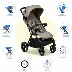 Buggy & Sportwagen Zac bis 22 kg mit Liegeposition, Einhand-Faltmechanismus inkl. Regenschutz & Transporttasche - Mud Melange