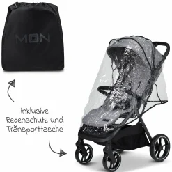 Buggy & Sportwagen Zac bis 22 kg mit Liegeposition, Einhand-Faltmechanismus inkl. Regenschutz & Transporttasche - Stone Melange
