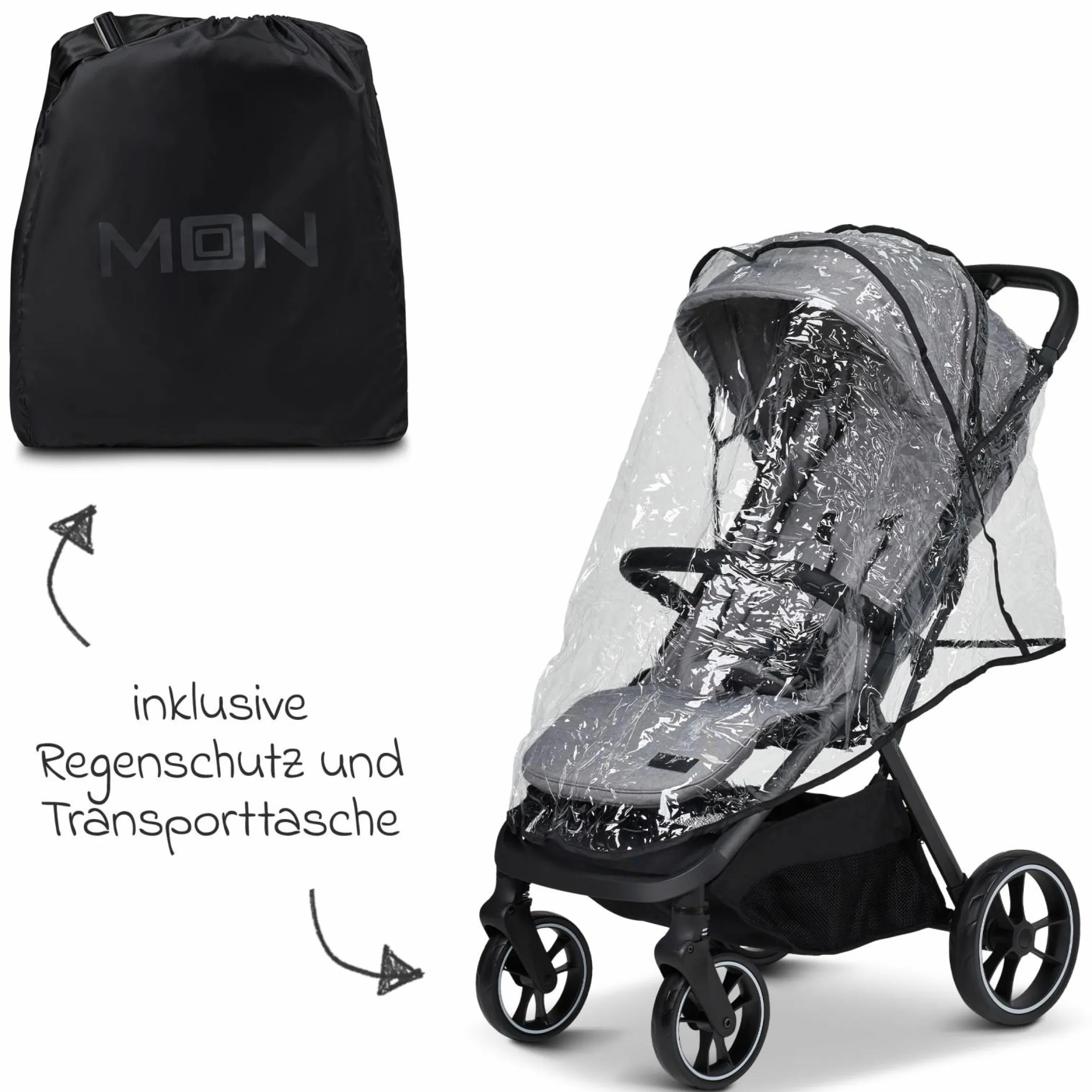Buggy & Sportwagen Zac bis 22 kg mit Liegeposition, Einhand-Faltmechanismus inkl. Regenschutz & Transporttasche - Stone Melange