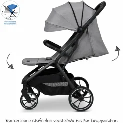 Buggy & Sportwagen Zac bis 22 kg mit Liegeposition, Einhand-Faltmechanismus inkl. Regenschutz & Transporttasche - Stone Melange