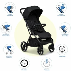 Buggy & Sportwagen Zac bis 22 kg mit Liegeposition, Einhand-Faltmechanismus inkl. Regenschutz & Transporttasche - Onyx Melange
