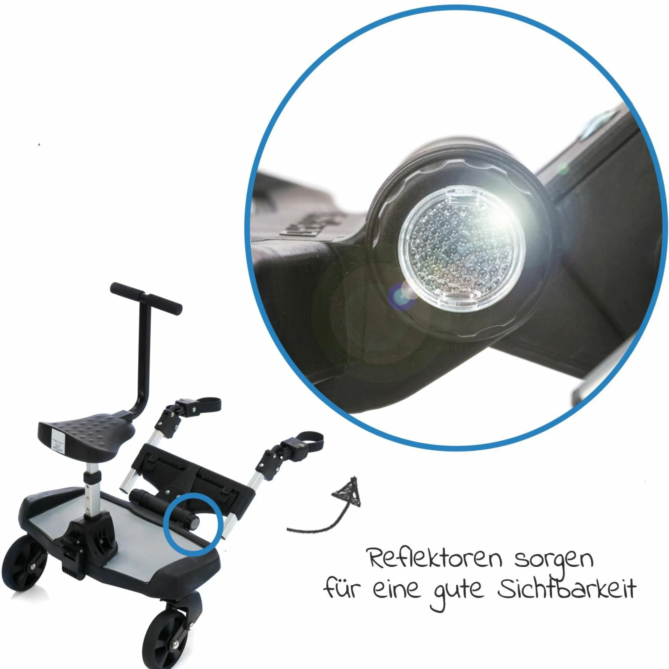 Buggy Board Filliboard Wide Set extra breites Mitfahrbrett mit Zusatzsitz für alle gängigen Buggys und Kinderwagen - Schwarz Grau