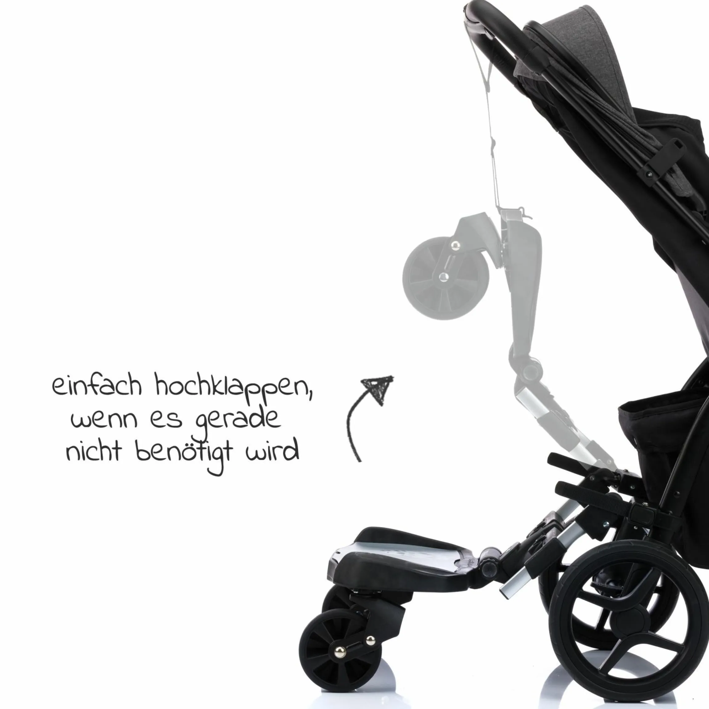 Buggy Board Filliboard Wide Set extra breites Mitfahrbrett mit Zusatzsitz für alle gängigen Buggys und Kinderwagen - Schwarz Grau