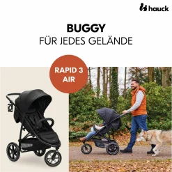 Buggy Rapid 3 Air (bis 25 kg) - mit Luftreifen, Liegefunktion und XL Verdeck - Black