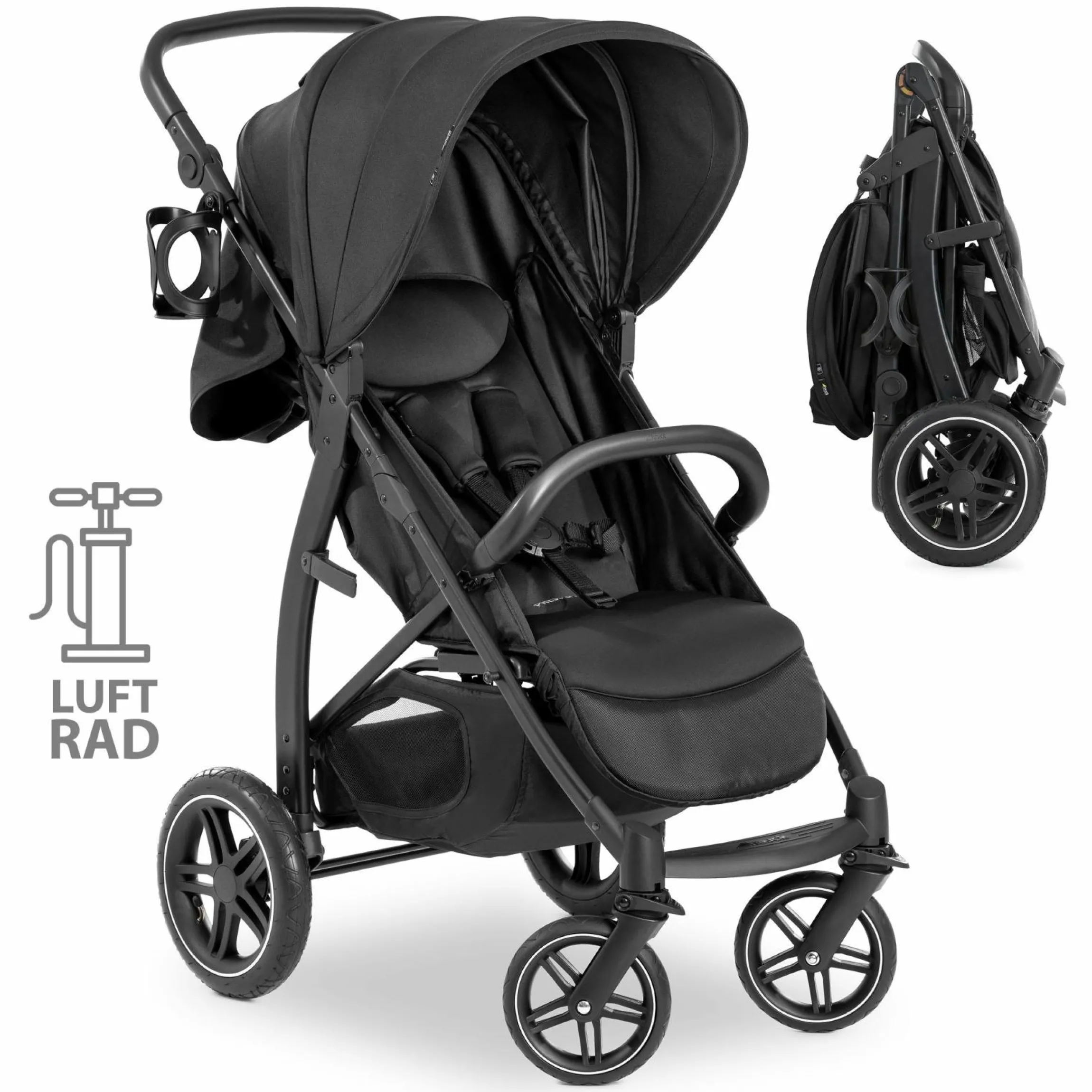 Buggy Rapid 4D AIR (bis 25 kg) - mit Luftreifen, Liegefunktion und XL Verdeck - Black