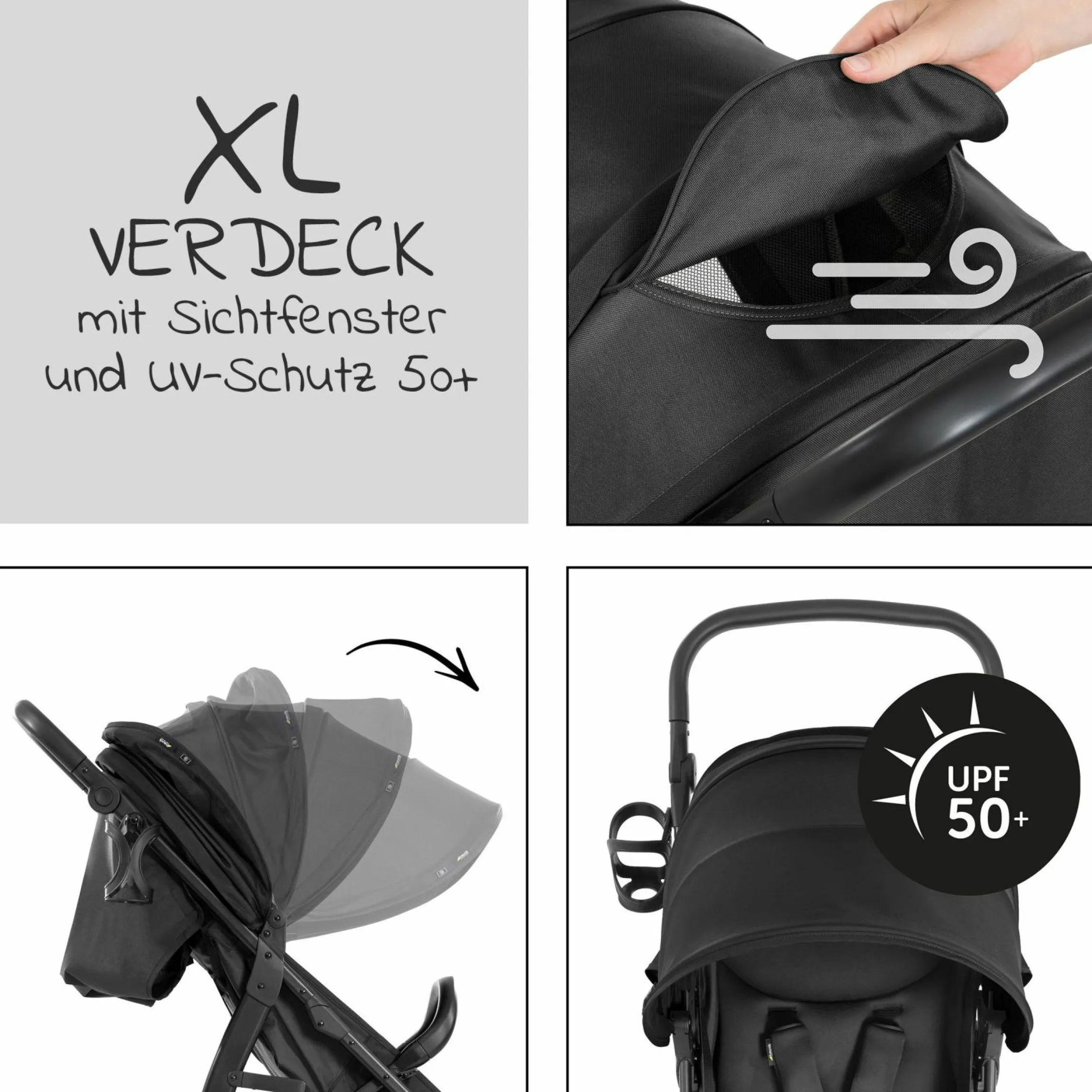Buggy Rapid 4D AIR (bis 25 kg) - mit Luftreifen, Liegefunktion und XL Verdeck - Black