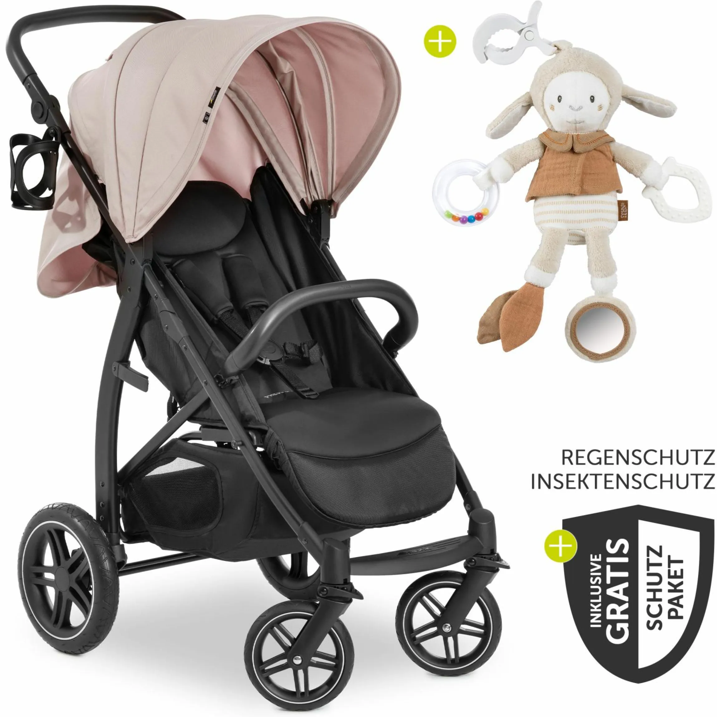 Buggy Rapid 4D (bis 25 kg) - XL Verdeck & All-Terrain Bereifung - inkl. XXL Zubehörpaket & Fehn Spieltier Schäfchen - Dusty Rose