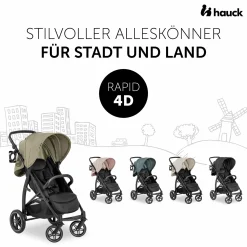 Buggy Rapid 4D (bis 25 kg) - XL Verdeck & All-Terrain Bereifung - inkl. XXL Zubehörpaket & Fehn Spieltier Schäfchen - Dusty Rose