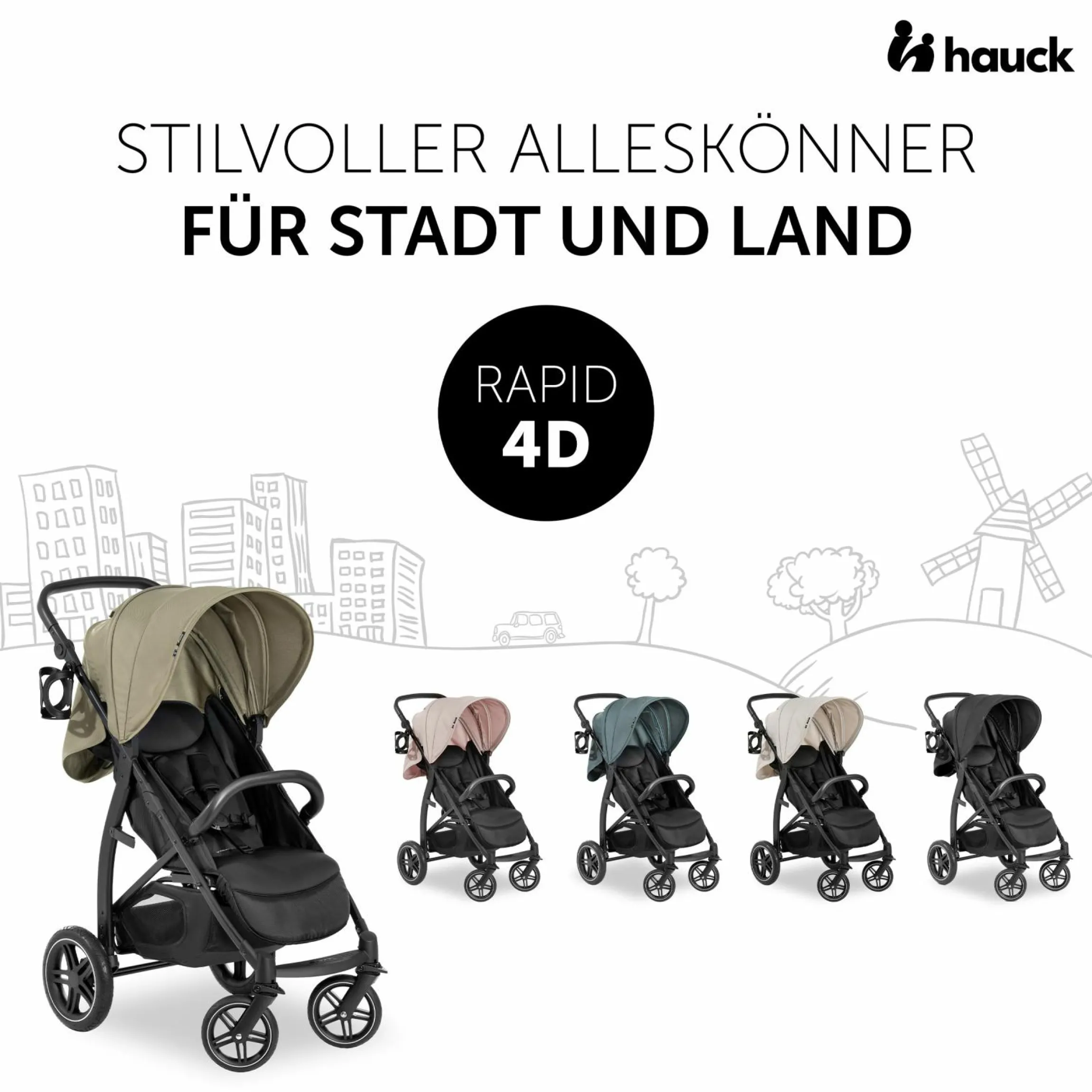 Buggy Rapid 4D (bis 25 kg) - XL Verdeck & All-Terrain Bereifung - inkl. XXL Zubehörpaket & Fehn Spieltier Schäfchen - Dusty Rose