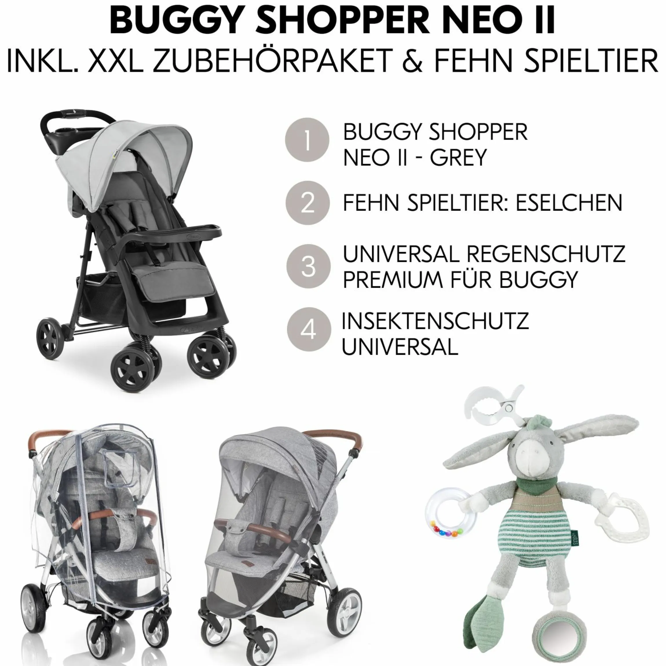 Buggy Shopper Neo II inkl. XXL Zubehörpaket & Fehn Spieltier - Grey