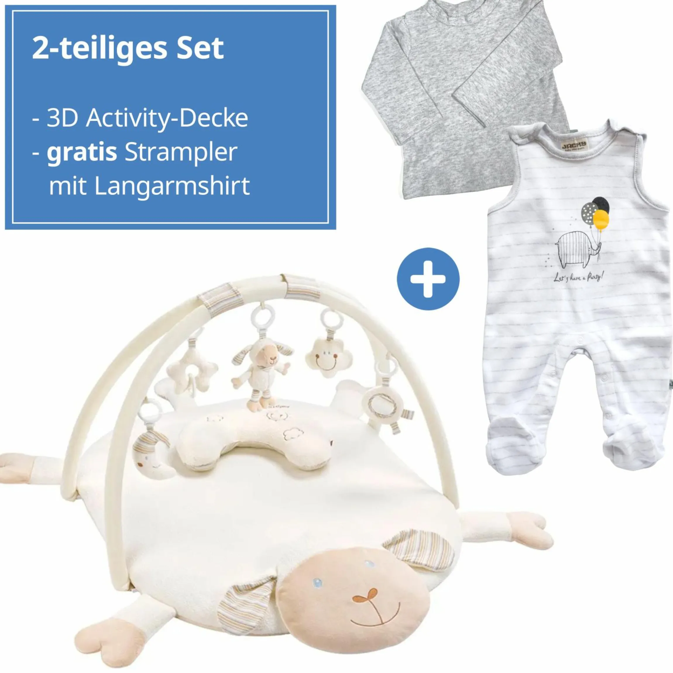 3D Activity-Decke Schaf - Baby Love + GRATIS Strampler & Shirt- Let´s have a Party