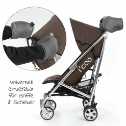 Deluxe Handschuhe / Handwärmer für Kinderwagen & Buggys mit 2 Griffen - Melange Grau