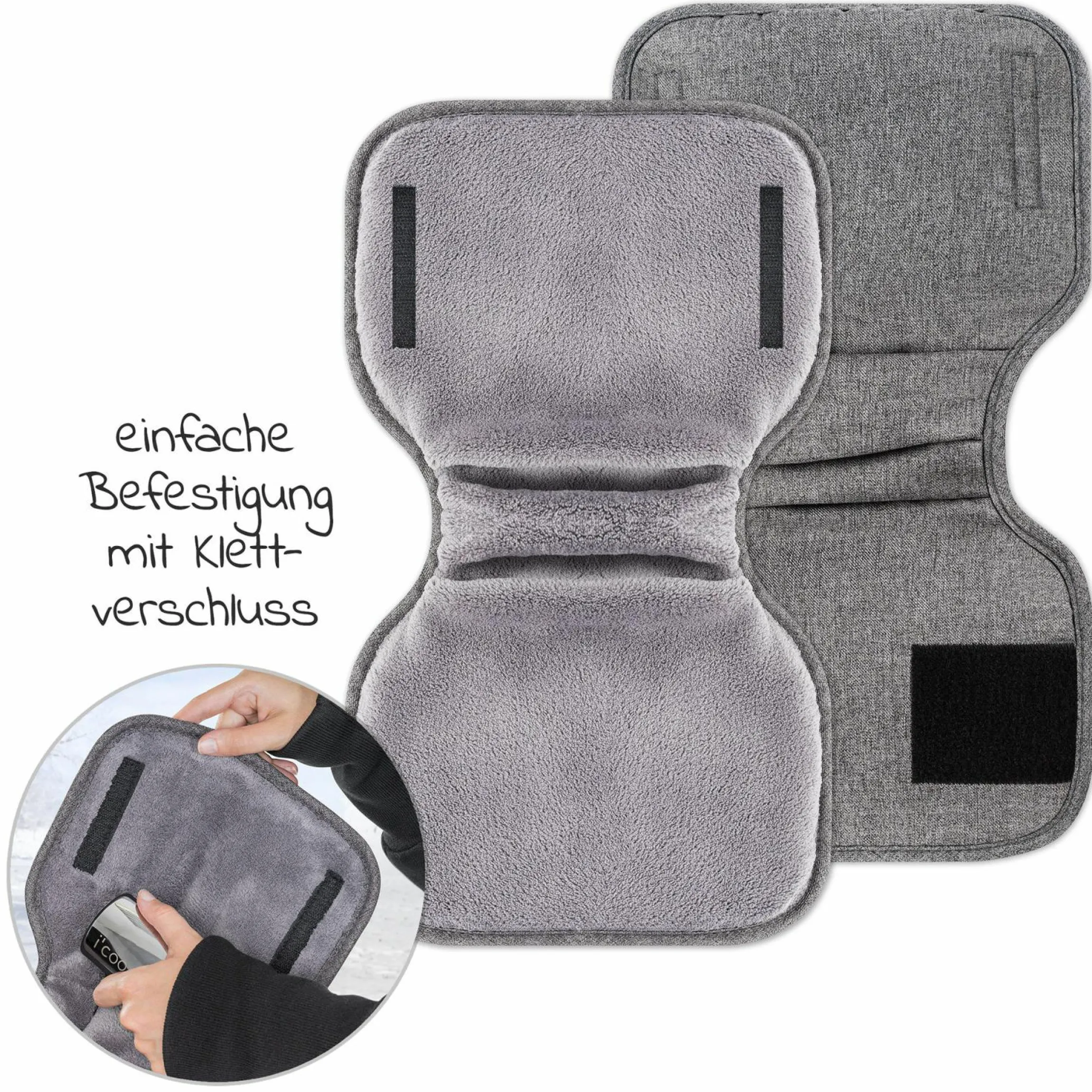 Deluxe Handschuhe / Handwärmer für Kinderwagen & Buggys mit 2 Griffen - Melange Grau