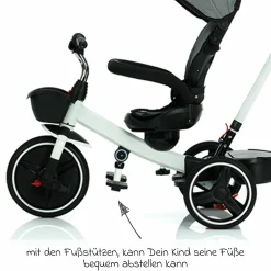 Dreirad Niki 360 mit drehbarem Sitz, höhenverstellbare Schiebestange, Sonnendach, Freilauf & Ablagekorb Weiß Grau