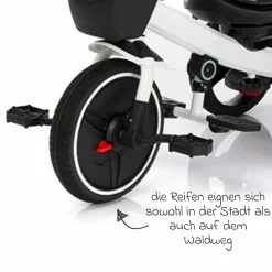 Dreirad Niki 360 mit drehbarem Sitz, höhenverstellbare Schiebestange, Sonnendach, Freilauf & Ablagekorb Weiß Grau