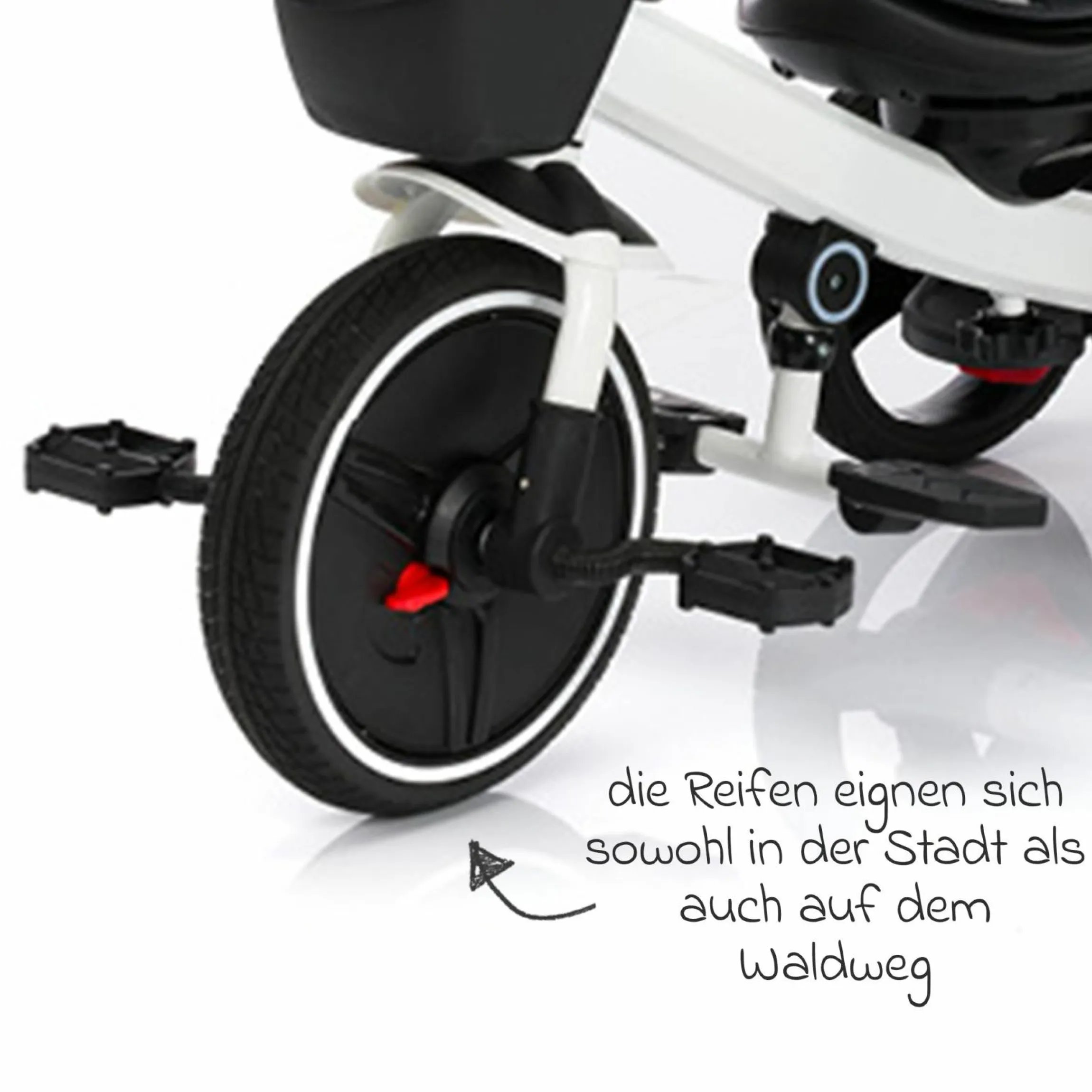 Dreirad Niki 360 mit drehbarem Sitz, höhenverstellbare Schiebestange, Sonnendach, Freilauf & Ablagekorb Weiß Grau