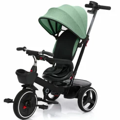 Dreirad Niki 360 mit drehbarem Sitz, höhenverstellbare Schiebestange, Sonnendach, Freilauf & Ablagekorb Schwarz Grün