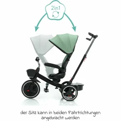 Dreirad Niki 360 mit drehbarem Sitz, höhenverstellbare Schiebestange, Sonnendach, Freilauf & Ablagekorb Schwarz Grün