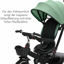 Dreirad Niki 360 mit drehbarem Sitz, höhenverstellbare Schiebestange, Sonnendach, Freilauf & Ablagekorb Schwarz Grün