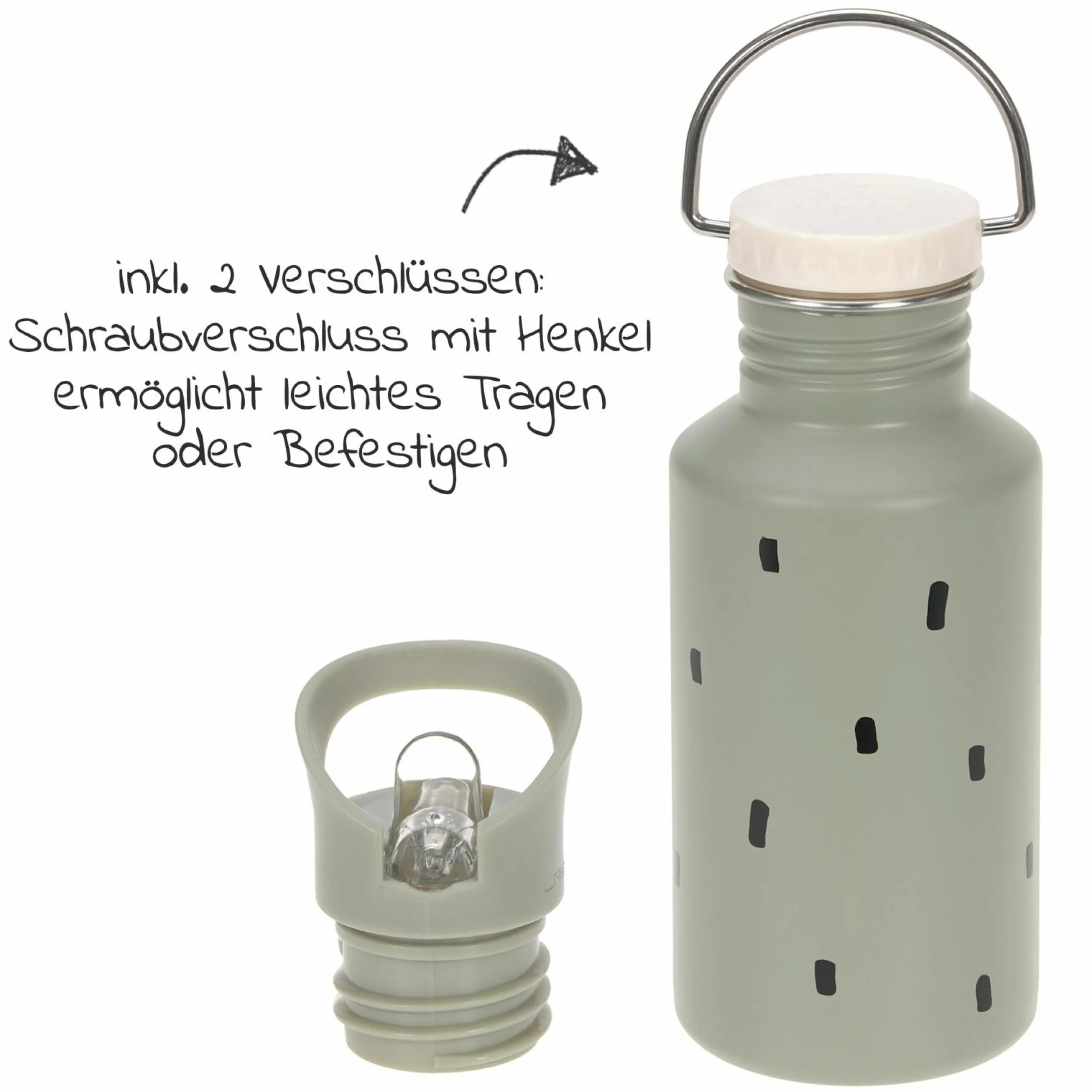 Edelstahl-Trinkflasche 500 ml - Happy Prints - Light Olive